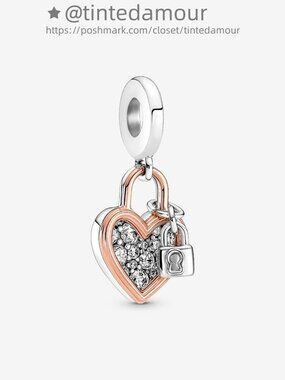 Pandora Heart Padlock Double Dangle Charm|Pendant|Two-tone